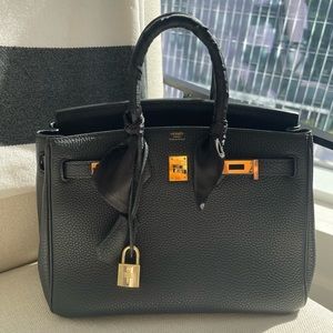 Hermes 25 Black Gold Purse